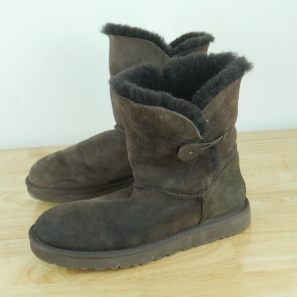 UGG Size 10 Bailey Button II Dark Brown Suede Shearling Foldover Boots Comfort - Picture 4 of 10